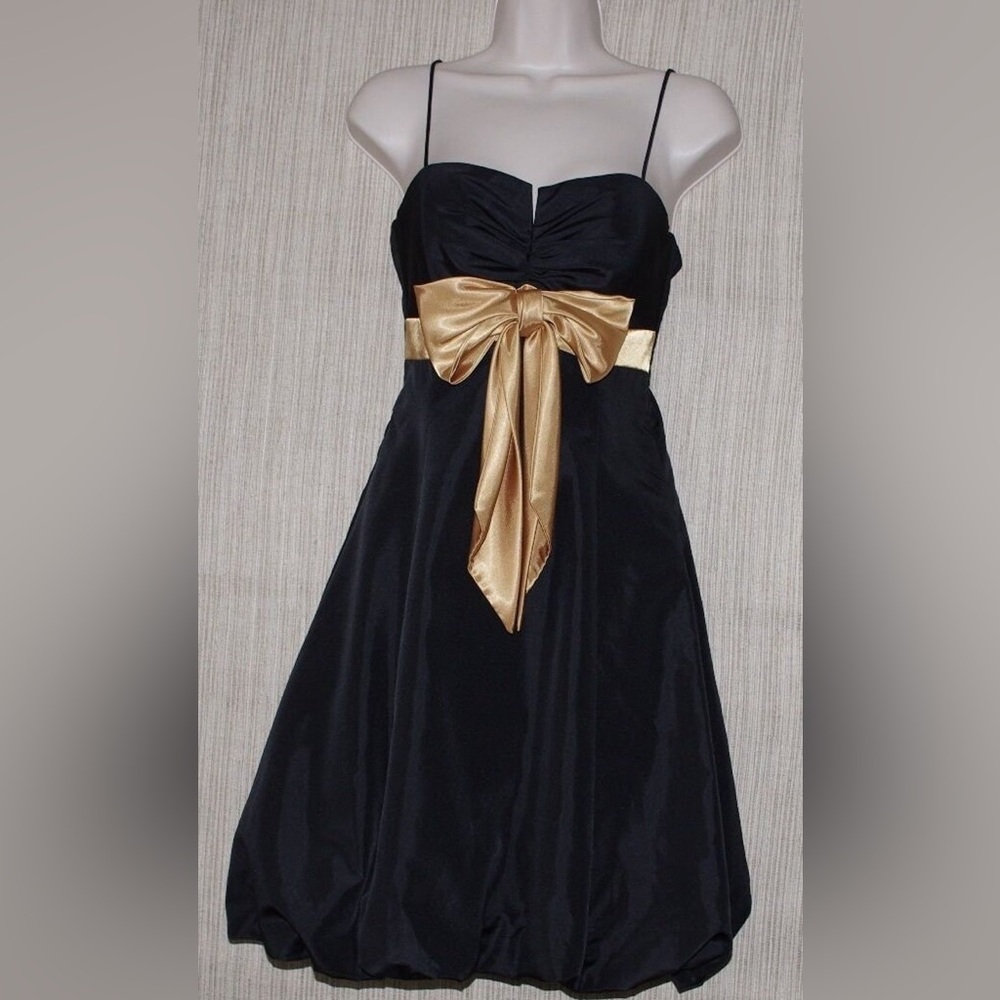 Vintage New Black & Gold Sweetheart Satin-Bow Cocktail Dress